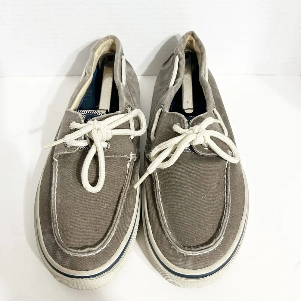 Sperry Topsiders Halyard Gray Washed Light Fade Canvas Lace Up Classic Boat Shoe
